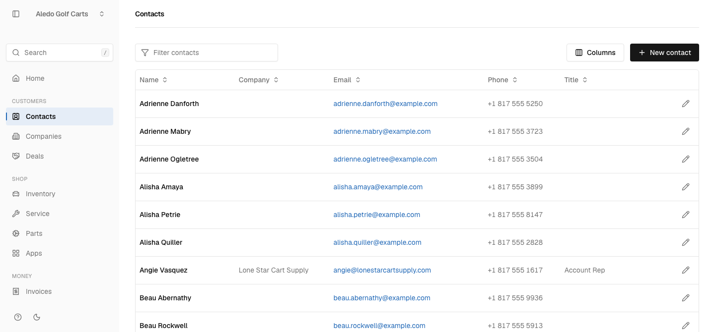 The Contacts list in CartOS